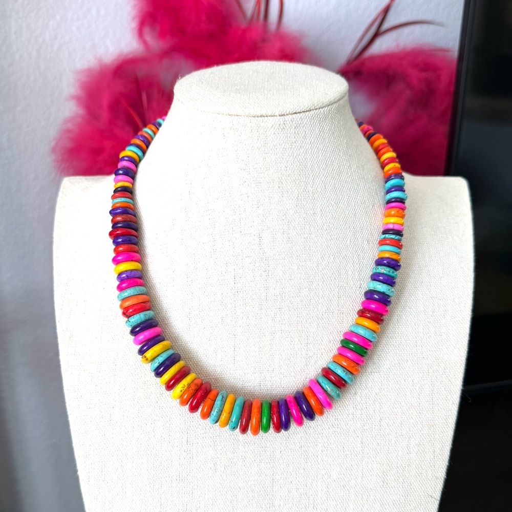 Multicolor Stone and Clay Beaded Necklace - Picture 4 of 7
